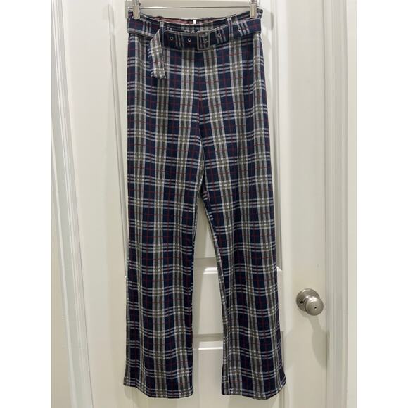 Free People Women's Modern Love High Waist Pull On Plaid Knit Trouser Pants Sz 8 - Picture 1 of 4